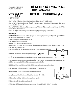 Đề kt học kỳ I (2014  2015) môn Vật lý khối  11 thời gian 45 phút